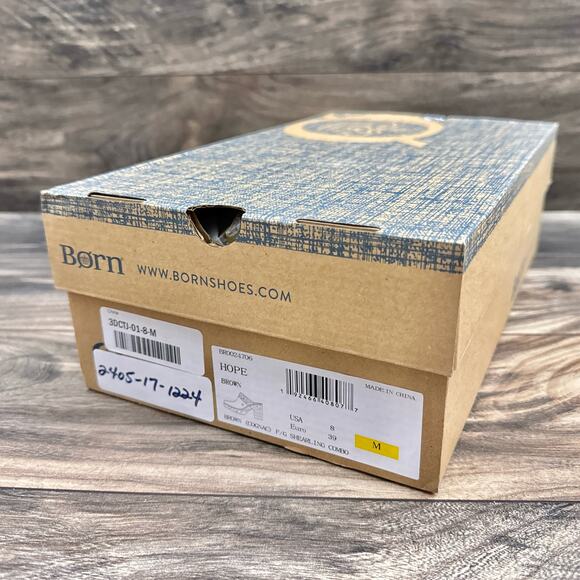 NIB Born Hope 8M Shearling-Lined Open Back Heeled Leather Clogs Brown Tan - Picture 11 of 11